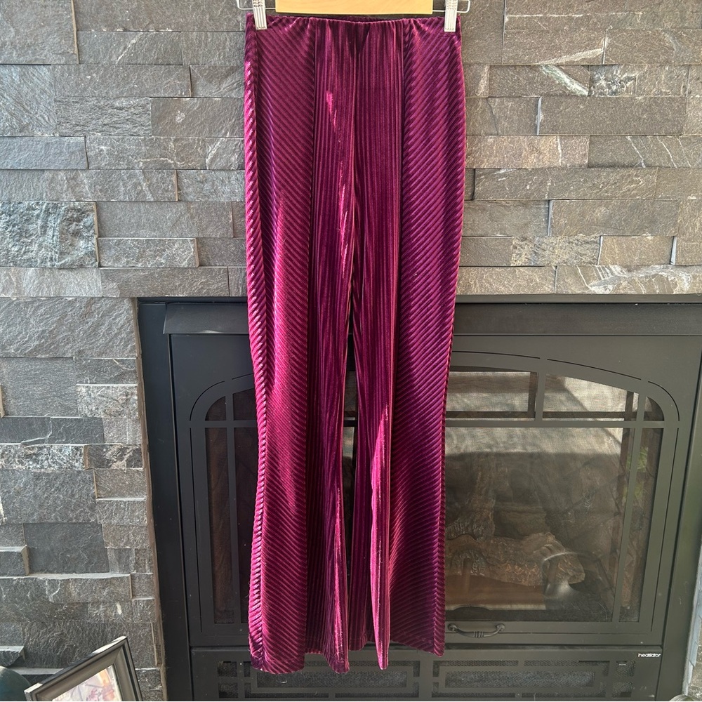 Wildfox Magenta Ribbed Velvet Flare Pants
